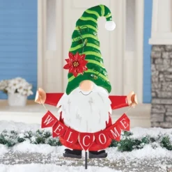 Collections Etc Welcome Gnome Christmas Holiday Stake Decoration