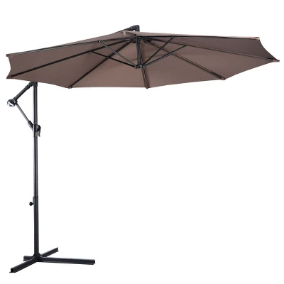 Costway 10' Hanging Umbrella Patio Sun Shade Offset Outdoor Market W/t Cross Base Tan 1 Costway 10' Hanging Umbrella Patio Sun Shade Offset Outdoor Market W/t Cross Base Tan