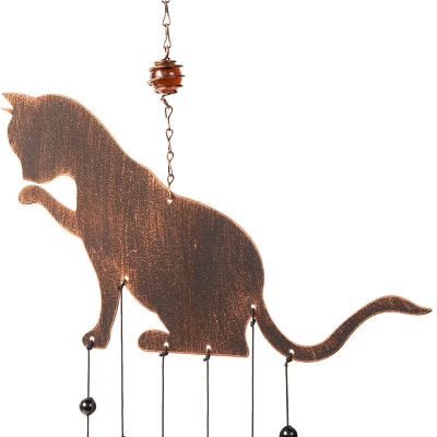 VP Home 20" H Iron Fancy Cat Wind Chimes For Outside, Brown 2 VP Home 20" H Iron Fancy Cat Wind Chimes For Outside, Brown - Image 2