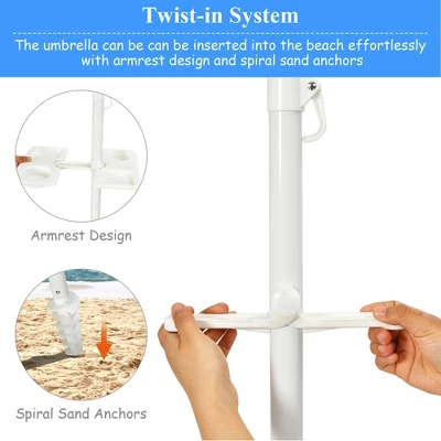 Costway 7.2 FT Portable Beach Umbrella Tilt Sand Anchor Cup Holder W/Carry Bag 3 Costway 7.2 FT Portable Beach Umbrella Tilt Sand Anchor Cup Holder W/Carry Bag - Image 3