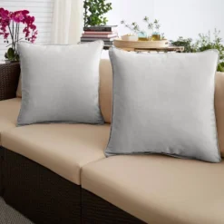 2pk Square Sunbrella Corded Indoor Outdoor Throw Pillows Gray