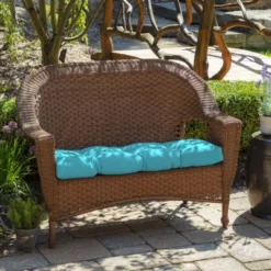 Arden Selections 16" X 41.5" Leala Texture Outdoor Wicker Settee Pool Blue