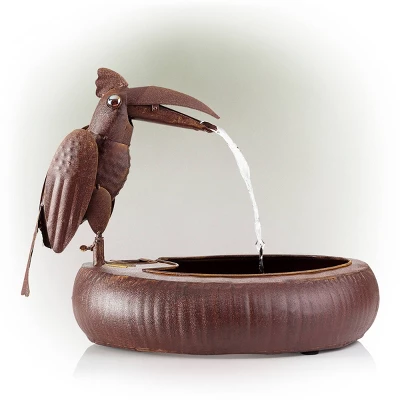 16" Iron Indoor/Outdoor Rustic Metal Toucan Water Fountain Yard Statue Brown - Alpine Corporation 3 16" Iron Indoor/Outdoor Rustic Metal Toucan Water Fountain Yard Statue Brown - Alpine Corporation - Image 3