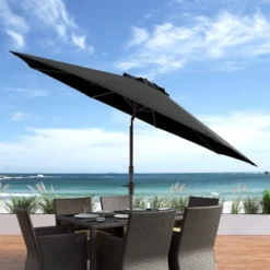 10' UV And Wind Resistant Tilting Market Patio Umbrella With Base - CorLiving