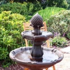Sunnydaze Decor Sunnydaze 46" H Outdoor 2-Tier Pineapple Solar Water Fountain With Battery Backup -Northlight Shop GUEST 7803ebde d513 4f82 a7c4 df70e7d1ae84