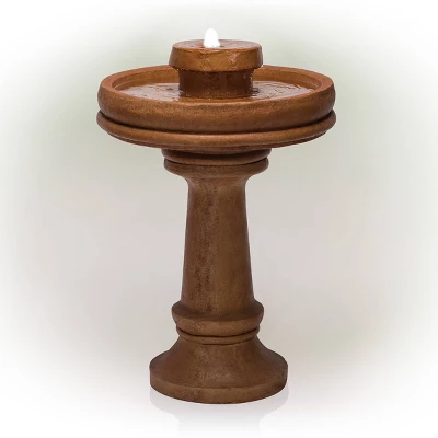 29" Resin Outdoor 2-Tier Traditional Birdbath Water Fountain With LED Lights Brown - Alpine Corporation 2 29" Resin Outdoor 2-Tier Traditional Birdbath Water Fountain With LED Lights Brown - Alpine Corporation - Image 2