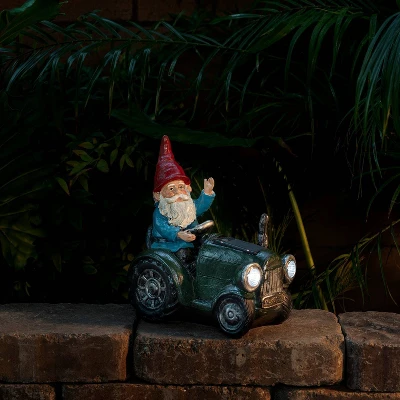 10" Polyresin Solar Tractor Riding Gnome With LED Lights Green - Alpine Corporation 6 10" Polyresin Solar Tractor Riding Gnome With LED Lights Green - Alpine Corporation - Image 6