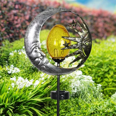 38" Metal Solar Sun And Moon Garden Stake - Exhart 2 38" Metal Solar Sun And Moon Garden Stake - Exhart - Image 2