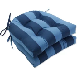 Set Of 2 Outdoor/Indoor Reversible Chair Pads Blue - Pillow Perfect -Northlight Shop GUEST 7b6eaa1d ef29 49e3 ad50 31eb266d7ee3