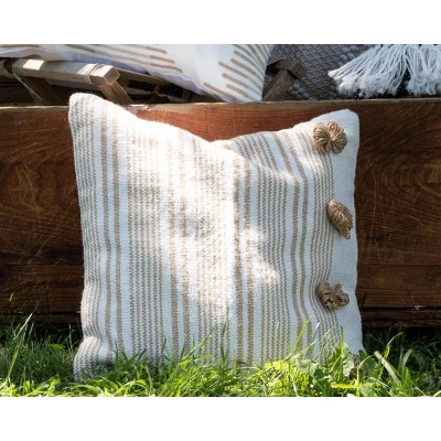 Brown Striped Hand Woven 18x18" Outdoor Decorative Throw Pillow With Pulled Yarn Bouquets - Foreside Home & Garden 4 Brown Striped Hand Woven 18x18" Outdoor Decorative Throw Pillow With Pulled Yarn Bouquets - Foreside Home & Garden - Image 4