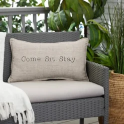 Indoor/Outdoor Come. Sit. Stay. Embroidered Lumbar Throw Pillow - Sorra Home -Northlight Shop GUEST 7f57addd 1c08 43a2 ac7d e256f6ec0954