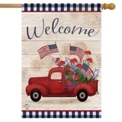 Stars And Stripes Truck Patriotic House Flag Primitive 28" X 40" Briarwood Lane