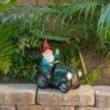10" Polyresin Solar Tractor Riding Gnome With LED Lights Green - Alpine Corporation