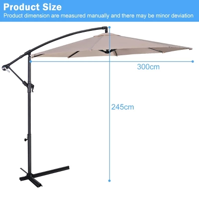 Costway 10' Hanging Umbrella Patio Sun Shade Offset Outdoor Market W/t Cross Base Beige 2 Costway 10' Hanging Umbrella Patio Sun Shade Offset Outdoor Market W/t Cross Base Beige - Image 2