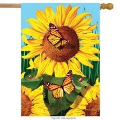 Sunflower Field Summer House Flag Butterflies Floral 28" X 40" Briarwood Lane