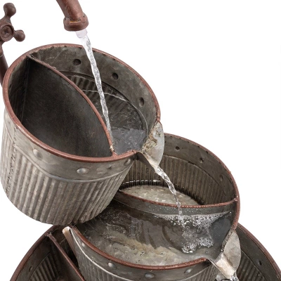 33" Outdoor 3-Tier Vintage Tubs And Planters Fountain Silver - Alpine Corporation 2 33" Outdoor 3-Tier Vintage Tubs And Planters Fountain Silver - Alpine Corporation - Image 2