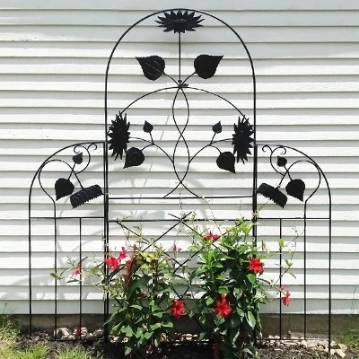 Achla Designs 90" Sunflower Decorative Iron Garden Trellis Black Powder Coat Finish 5 Achla Designs 90" Sunflower Decorative Iron Garden Trellis Black Powder Coat Finish - Image 5
