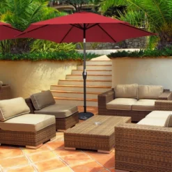 Costway 9Ft Outdoor Market Patio Table Umbrella Push Button Tilt Crank Lift Burgundy/Beige/Tan/Blue -Northlight Shop GUEST 85d5581c 7569 491f a795 c0f7bd094672
