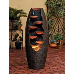 John Timberland Seven Cascade Rustic Outdoor Floor Water Fountain With LED Light 35" For Yard Garden Patio Home Deck Porch House Exterior Balcony -Northlight Shop GUEST 8ab728a1 80cb 44ac ae1a 19a8cc238786