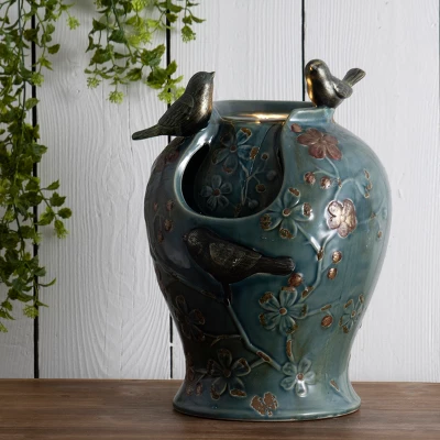 Blue Verdigris Bird Indoor Water Fountain With LED Light And Pump - Foreside Home & Garden 6 Blue Verdigris Bird Indoor Water Fountain With LED Light And Pump - Foreside Home & Garden - Image 6