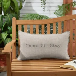 Indoor/Outdoor Come. Sit. Stay. Embroidered Lumbar Throw Pillow - Sorra Home