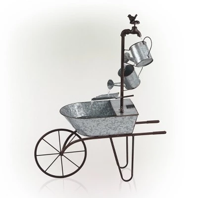36" Metal Watering Can Wheelbarrow Fountain - Alpine Corporation 3 36" Metal Watering Can Wheelbarrow Fountain - Alpine Corporation - Image 3