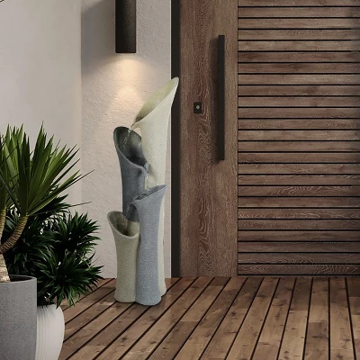 LuxenHome Gray Resin Classical Fluted Columns Outdoor Fountain 1 LuxenHome Gray Resin Classical Fluted Columns Outdoor Fountain