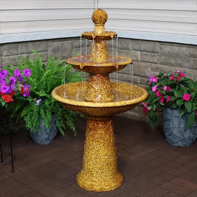 Sunnydaze Decor Sunnydaze 43"H Electric Ceramic 3-Tier Floral Motif Outdoor Water Fountain With LED Lights 1 Sunnydaze Decor Sunnydaze 43"H Electric Ceramic 3-Tier Floral Motif Outdoor Water Fountain With LED Lights