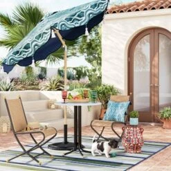 7.5'x7.5' Decorative Trim Scalloped Outdoor Market Umbrella Blue - Opalhouseâ„¢ Designed With Jungalowâ„¢