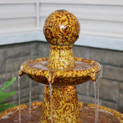 Sunnydaze Decor Sunnydaze 43"H Electric Ceramic 3-Tier Floral Motif Outdoor Water Fountain With LED Lights 5 Sunnydaze Decor Sunnydaze 43"H Electric Ceramic 3-Tier Floral Motif Outdoor Water Fountain With LED Lights - Image 5