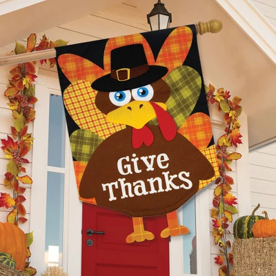 Briarwood Lane Give Thanks Turkey Holiday Burlap House Flag Thank 2 Briarwood Lane Give Thanks Turkey Holiday Burlap House Flag Thank - Image 2