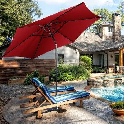 Costway 10FT Patio Umbrella 6 Ribs Market Steel Tilt W/ Crank Outdoor Garden Burgundy 3 Costway 10FT Patio Umbrella 6 Ribs Market Steel Tilt W/ Crank Outdoor Garden Burgundy - Image 3