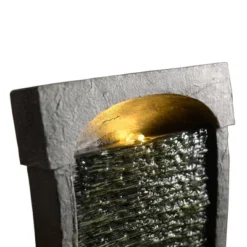 37.8" Modern Curved Indoor/Outdoor Waterfall Fountain With LED Lights - Slate - Teamson Home -Northlight Shop GUEST 99152a27 8333 4424 a2d1 5663c2f5c0d6