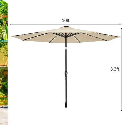 Costway 10' Solar LED Lighted Patio Market Umbrella Shade Tilt Adjustment Crank TanBeige 2 Costway 10' Solar LED Lighted Patio Market Umbrella Shade Tilt Adjustment Crank TanBeige - Image 2