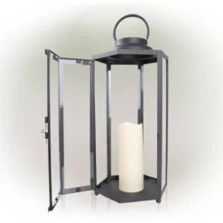 18" Hexagonal Candlelit Iron Lantern With LED Lights Black/Warm White - Alpine Corporation 19 18" Hexagonal Candlelit Iron Lantern With LED Lights Black/Warm White - Alpine Corporation -Northlight Shop GUEST 9f77166c 4767 46d7 a496 e28c77e2a3ad