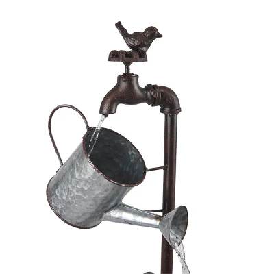 36" Metal Watering Can Wheelbarrow Fountain - Alpine Corporation 6 36" Metal Watering Can Wheelbarrow Fountain - Alpine Corporation - Image 6