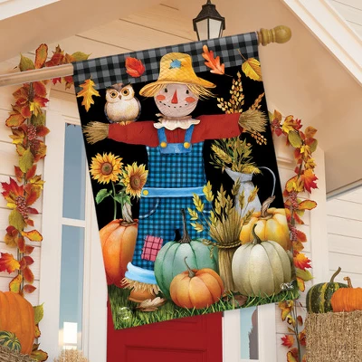 Friendly Scarecrow Autumn House Flag Pumpkins Owl Fall 28" X 40" Briarwood Lane 2 Friendly Scarecrow Autumn House Flag Pumpkins Owl Fall 28" X 40" Briarwood Lane - Image 2