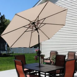 Sunnydaze Decor Sunnydaze Outdoor Aluminum Patio Table Umbrella With Polyester Canopy And Push Button Tilt And Crank - 9' -Northlight Shop GUEST a6f4f9d7 09c3 460d 82ba ef6e6b2cdeed