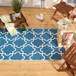 DII Design Imports Indoor Outdoor 3 X 6 Foot Reversible Lattice Woven Rectangular Runner Rug For Decks, Patios, Living Rooms, And Kitchens, Blue -Northlight Shop GUEST aa584401 2bf3 441e bec4 bb32bac58dd8