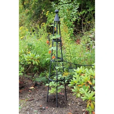 60" Tall Iron Obelisk Garden Trellis Graphite Powder Coat Finish - Achla Designs 1 60" Tall Iron Obelisk Garden Trellis Graphite Powder Coat Finish - Achla Designs