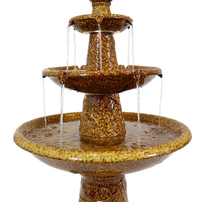 Sunnydaze Decor Sunnydaze 43"H Electric Ceramic 3-Tier Floral Motif Outdoor Water Fountain With LED Lights 4 Sunnydaze Decor Sunnydaze 43"H Electric Ceramic 3-Tier Floral Motif Outdoor Water Fountain With LED Lights - Image 4