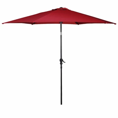 Costway 10FT Patio Umbrella 6 Ribs Market Steel Tilt W/ Crank Outdoor Garden Burgundy 8 Costway 10FT Patio Umbrella 6 Ribs Market Steel Tilt W/ Crank Outdoor Garden Burgundy - Image 8