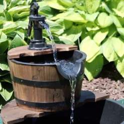 Sunnydaze Decor Sunnydaze 23"H Electric Fir Wood 2-Tier Farmhouse Barrel With Metal Decorative Hand Pump Outdoor Water Fountain -Northlight Shop GUEST b0abafc3 c8da 491e 95e2 f6a56d033f16