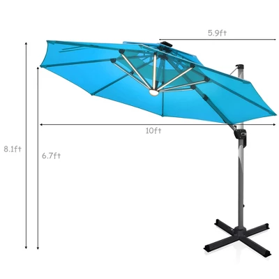 Costway 10ft Solar LED Patio Umbrella 360Degree Rotation W/USB Turquoise 2 Costway 10ft Solar LED Patio Umbrella 360Degree Rotation W/USB Turquoise - Image 2