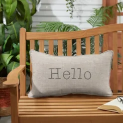 Indoor/Outdoor Hello Embroidered Lumbar Throw Pillow - Sorra Home