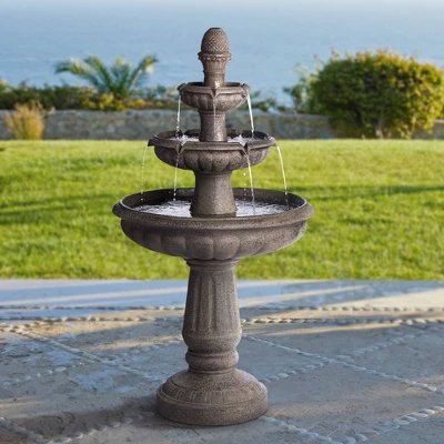 John Timberland Italian Style 3 Tier Outdoor Floor Water Fountain With Light LED 43" High Gray Faux Stone Garden Patio Backyard 1 John Timberland Italian Style 3 Tier Outdoor Floor Water Fountain With Light LED 43" High Gray Faux Stone Garden Patio Backyard