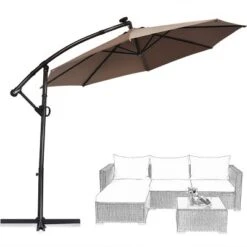 Costway 10FT Patio Offset Umbrella Solar LED 360degrees Rotation Brown -Northlight Shop GUEST bfcb2ffc c622 49f8 8522 538cdf23646a