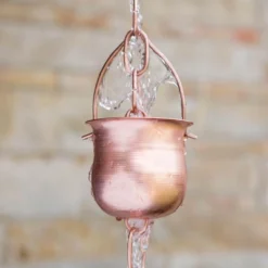 Marrgon Copper Rain Chain With Pot Style Cups For Gutter Downspout Replacement