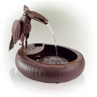 16" Iron Indoor/Outdoor Rustic Metal Toucan Water Fountain Yard Statue Brown - Alpine Corporation 4 16" Iron Indoor/Outdoor Rustic Metal Toucan Water Fountain Yard Statue Brown - Alpine Corporation - Image 4