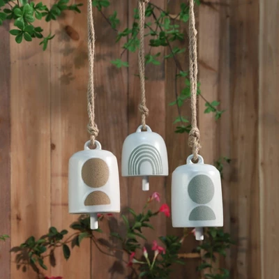 4" Ceramic Hanging Bell Rainbow White/Green - Sagebrook Home 3 4" Ceramic Hanging Bell Rainbow White/Green - Sagebrook Home - Image 3